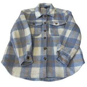 Alya Shacket Women's Blue Plaid Button Front Pockets Warm Soft Jacket Size Large